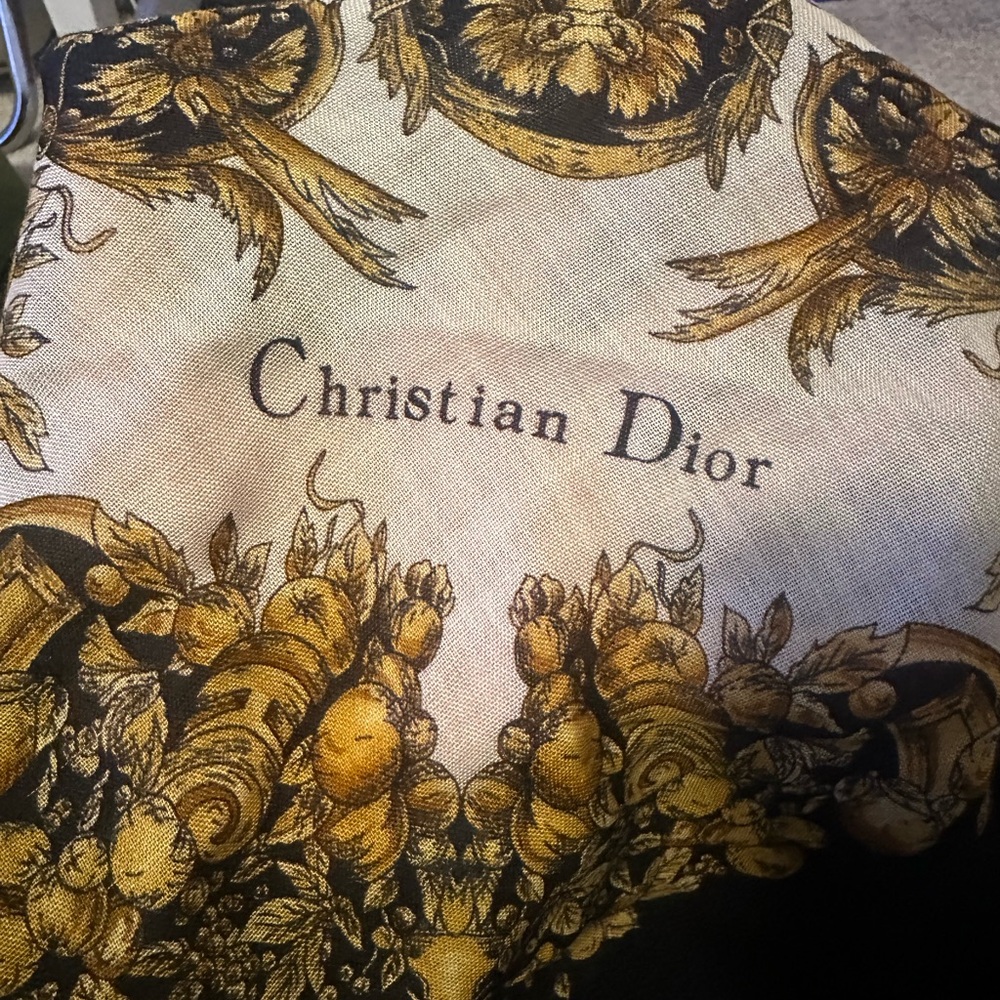 Dior Gold and Black Baroque Print Scarf